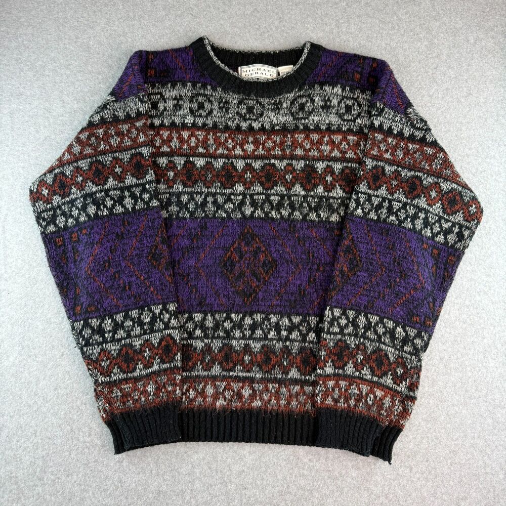 Vintage 90's Multicolor Long Sleeve Crewneck Retro Funky  Preppy Men's Size L